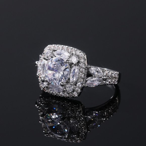 💍SHINY ROUND CZ SQUARE 925 STERLING SILVER LUXURY WEDDING RINGS FOR WOMEN, L053 - Picture 7 of 9